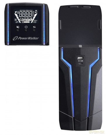 Zasilacz awaryjny dla graczy LINE-INTERACTIVE 1000VA 4 x 230V PL, USB, LCD, 2 x ładowarka, RGB