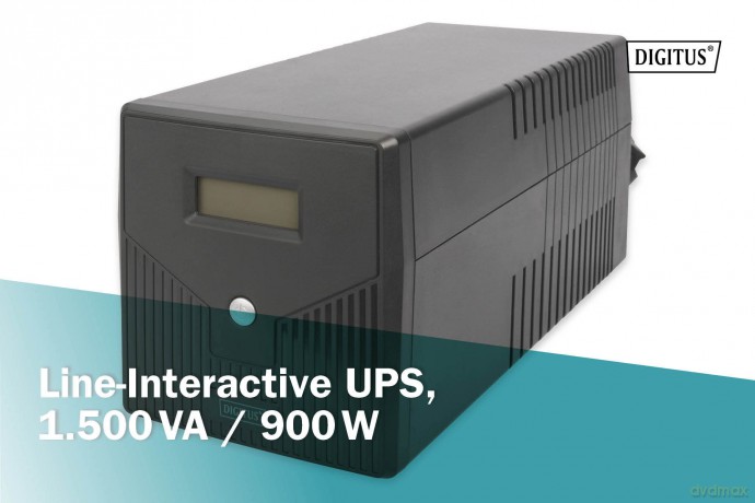Zasilacz awaryjny UPS Line-Ineractive LCD, 1500VA/900W, 2x12V/9Ah, AVR, 4xSCHUKO, USB, RS232, RJ45