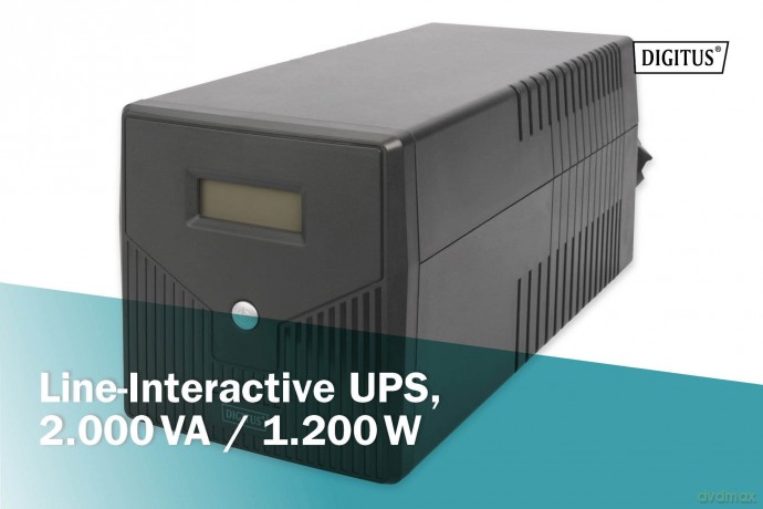 Zasilacz awaryjny UPS Line-Ineractive LCD, 2000VA/1200W, 2x12V/9Ah, AVR, 4xSCHUKO, USB, RS232, RJ45