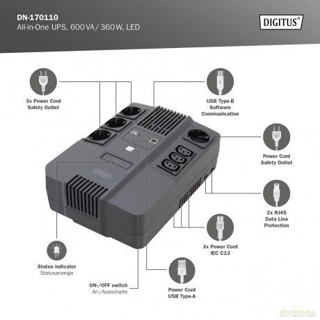 Zasilacz awaryjny UPS Line-Interactive 600VA/360W AVR