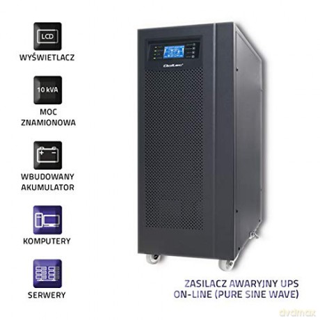 Zasilacz awaryjny UPS, on-line, czysta fala sinusoidalna, 10kVA, 8kW, LCD USB