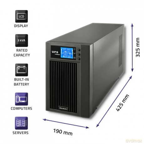 Zasilacz awaryjny UPS, on-line, czysta fala sinusoidalna, 3KVA, 2.4W, LCD, USB