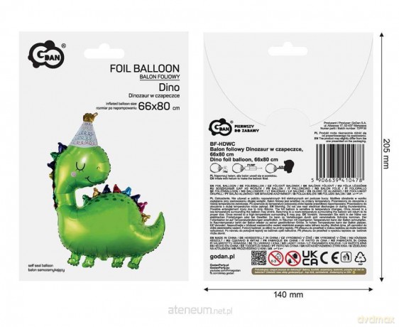 Balon foliowy Dinozaur w czapeczce 36cm