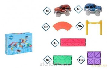 Klocki magnetyczne Tor 70el kolor + 2 auta [KLOCKI]