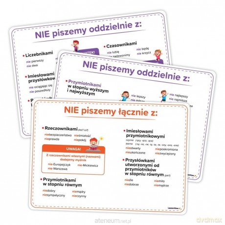 Plansz edukacyjne Pisownia NIE z częściami mowy [KSIĄŻKA]