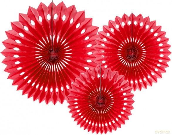 Rozety dekoracyjne czerwone 20-30cm 3szt