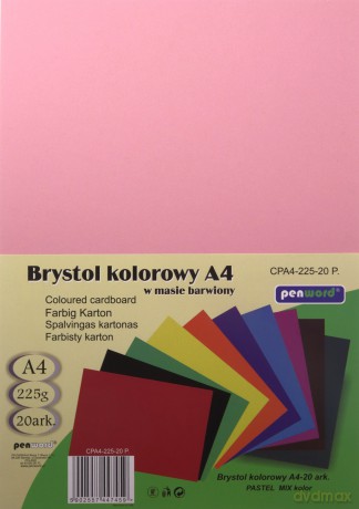 Tektura A4 kolorowa mix pastel 20szt