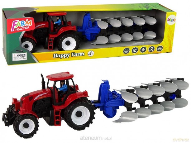 Traktor z pługiem czerwony