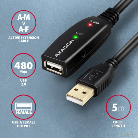 ADR-205 USB 2.0 A-M -> A-F aktywny kabel przedłużacz/wzmacniacz 5m [KABEL]