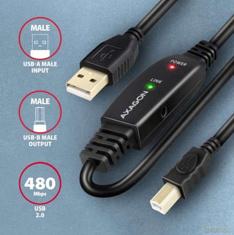 ADR-210B USB 2.0 A-M -> B-M Aktywny kabel połączeniowy/wzmacniacz 10m [KABEL]