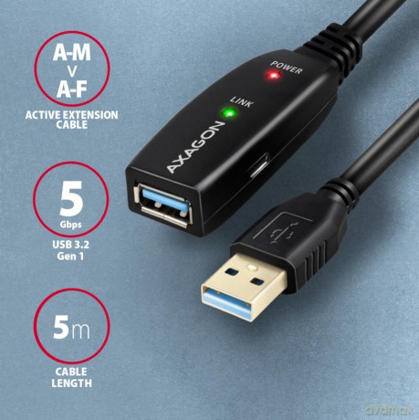 ADR-305 USB 3.0 A-M -> A-F aktywny kabel przedłużacz/wzmacniacz 5m [KABEL]