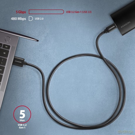 BUCM3-AM15AB Kabel USB-C - USB-A, 1.5m, USB 3.2 Gen 1 3A, ALU, oplot, czarny [KABEL]