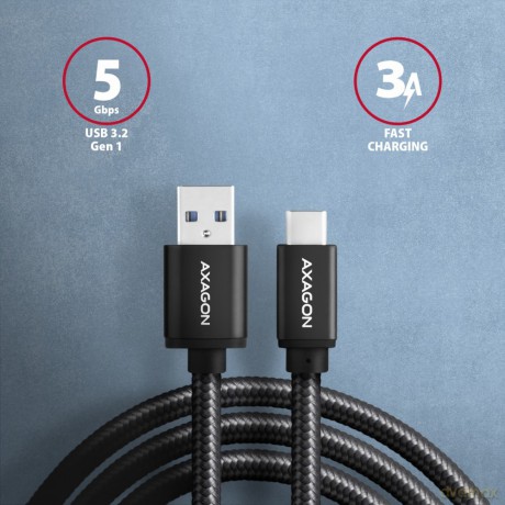 BUCM3-AM20AB Kabel USB-C - USB-A 3.2 Gen 1, 2m, 3A, ALU, oplot, czarny [KABEL]