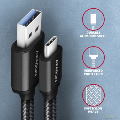 BUCM3-AM20AB Kabel USB-C - USB-A 3.2 Gen 1, 2m, 3A, ALU, oplot, czarny [KABEL]