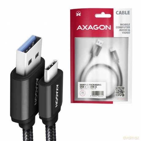 BUCM3-AM20AB Kabel USB-C - USB-A 3.2 Gen 1, 2m, 3A, ALU, oplot, czarny [KABEL]