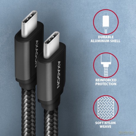 BUCM3-CM10AB Kabel USB-C - USB-C 3.2 Gen 1, 1m, PD 60W 3A, ALU, oplot, czarny [KABEL]
