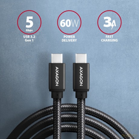 BUCM3-CM20AB Kabel USB-C - USB-C 3.2 Gen 1, 2m, PD 60W, 3A, ALU, oplot, czarny [KABEL]