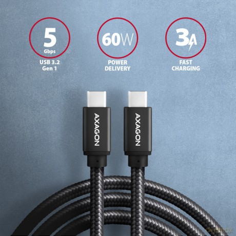 BUCM3-CM30AB Kabel USB-C - USB-C, 3.0m, PD 60W, 3A, ALU, oplot, czarny [KABEL]
