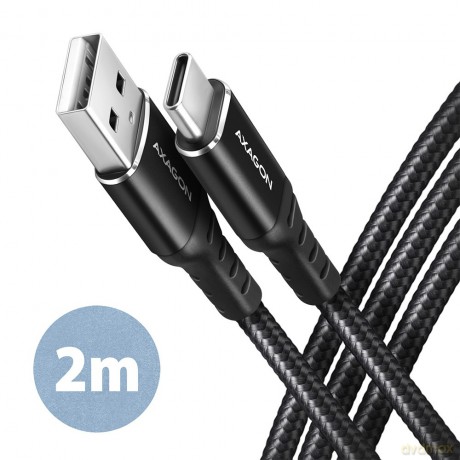 BUCM-AM20AB Kabel USB-C - USB-A, 2m, USB 2.0, 3A, ALU, oplot, Czarny [KABEL]