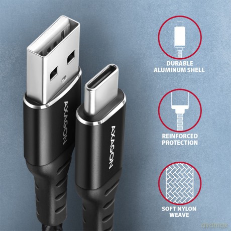 BUCM-AM20AB Kabel USB-C - USB-A, 2m, USB 2.0, 3A, ALU, oplot, Czarny [KABEL]