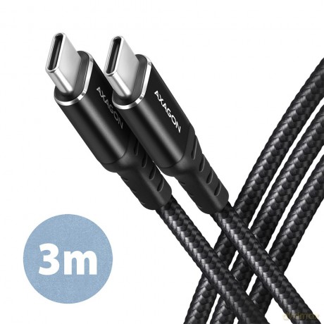 BUCM-CM30AB Kabel USB-C - USB-C 2.0, 3m, PD 60W, 3A, ALU, oplot, Czarny [KABEL]
