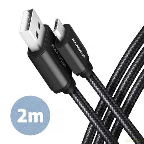 BUMM-AM20AB Kabel MicroUSB - USB A, 2m, USB 2.0, 2.4A, ALU, oplot Czarny [KABEL]