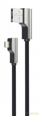 CB-AL04 Czarny OEM nylonowy kabel USB - Lightning | 1m | wtyki 90 stopni | certyfikat MFi [KABEL]