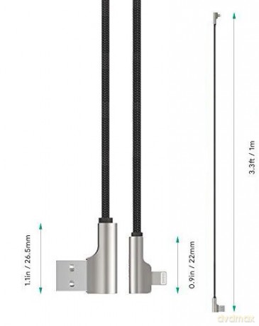 CB-AL04 Czarny OEM nylonowy kabel USB - Lightning | 1m | wtyki 90 stopni | certyfikat MFi [KABEL]