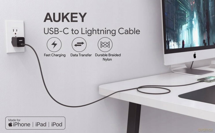 CB-CL03 Black nylonowy kabel Lightning-USB C | USB Power Delivery USB-PD | 2m | certyfikat MFi Apple [KABEL]