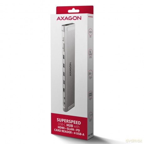 HMC-10HLS Wieloportowy hub USB 5Gbps 4x USB-A, HDMI 4K/60Hz, RJ-45, SD/microSD, PD 100W, 25cm USB-C kabel [KABEL]