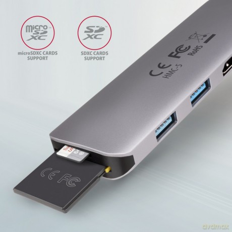 HMC-5 Wieloportowy hub 2x USB-A, HDMI, SD/microSD, USB 3.2 Gen 1, PD 100W, 20cm USB-C kabel [KABEL]