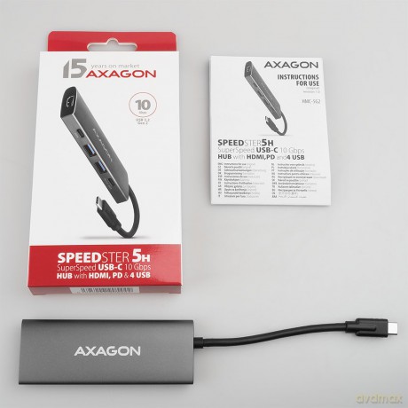 HMC-5G2 Wieloportowy hub 2x USB-A + 2x USB-C + HDMI, USB-C 3.2 Gen 2 10Gbps, PD 60W, 13cm USB-C kabel [KABEL]