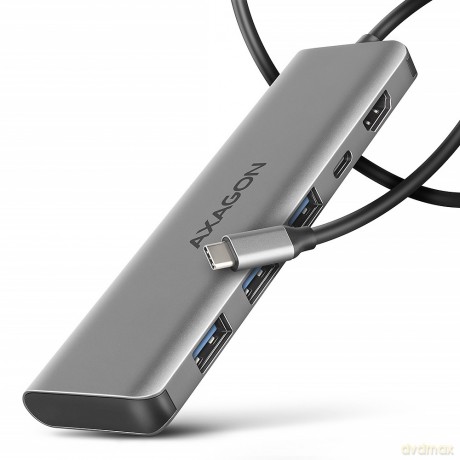 HMC-5H Wieloportowy hub USB-C 3.2 Gen 1, 3x USB-A, 4K HDMI, PD 100W, 100cm USB-C kabel [KABEL]