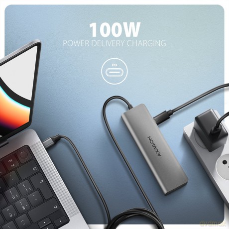HMC-5H Wieloportowy hub USB-C 3.2 Gen 1, 3x USB-A, 4K HDMI, PD 100W, 100cm USB-C kabel [KABEL]