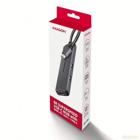 HMC-5H8K Wieloportowy hub 2x USB-A, 1x USB-C, 8K HDMI, USB 3.2 Gen 1 hub, PD 100W, 15cm USB-C kabel [KABEL]