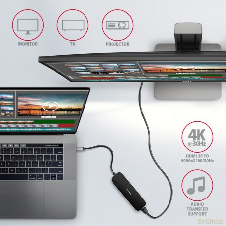 HMC-6H4A Wieloportowy hub 4x USB-A + HDMI, USB-C 3.2 Gen 1, PD 100W, 20cm USB-C kabel [KABEL]