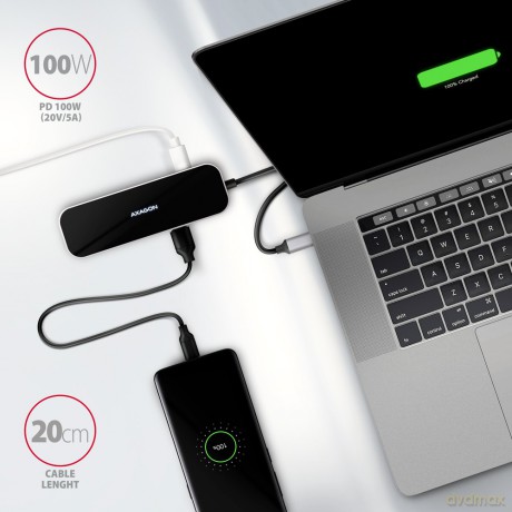HMC-6H4A Wieloportowy hub 4x USB-A + HDMI, USB-C 3.2 Gen 1, PD 100W, 20cm USB-C kabel [KABEL]