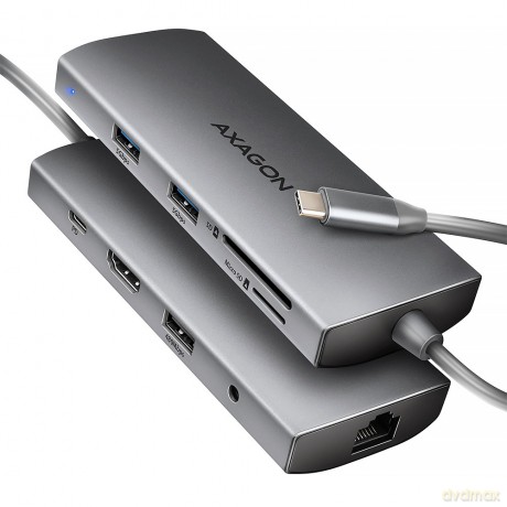 HMC-8HLSA Wieloportowy hub USB-C 3.2 Gen 1 hub, 3x USB-A + 4K/30Hz HDMI + SD/microSD, GLAN, Audio, PD 100W, 20cm USB-C kabel [KABEL]