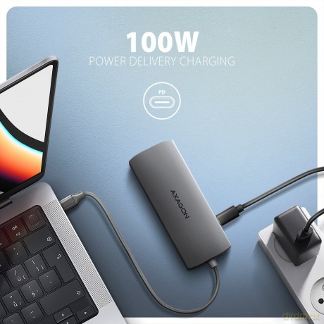 HMC-8HLSA Wieloportowy hub USB-C 3.2 Gen 1 hub, 3x USB-A + 4K/30Hz HDMI + SD/microSD, GLAN, Audio, PD 100W, 20cm USB-C kabel [KABEL]