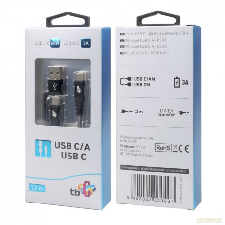 Kabel 2w1: USB C - USB C z nakładką USB A, 1.2 m [KABEL]