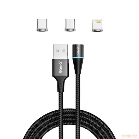 Kabel magnetyczny USB - USB typ C, Micro i Lightning, czarny, 1m, CL-152 [KABEL]