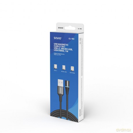 Kabel magnetyczny USB - USB typ C, Micro i Lightning, czarny, 1m, CL-152 [KABEL]