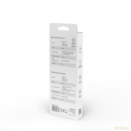 Kabel magnetyczny USB - USB typ C, Micro i Lightning, czarny, 1m, CL-152 [KABEL]