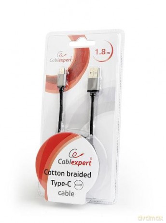Kabel Micro Typ-C oplot tekstylny/1.8m/czarny [KABEL]