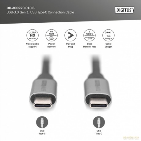 Kabel połączeniowy USB 3.0 60W/5Gbps Typ USB C/USB C M/M 1m Czarny [KABEL]