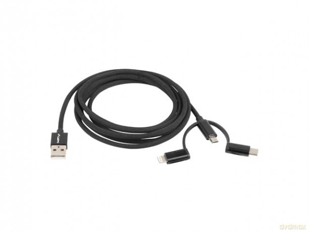 Kabel Premium 3in1 USB AM - micro USB BM + Lightning M + USB CM 2.0 1,8m czarny [KABEL]