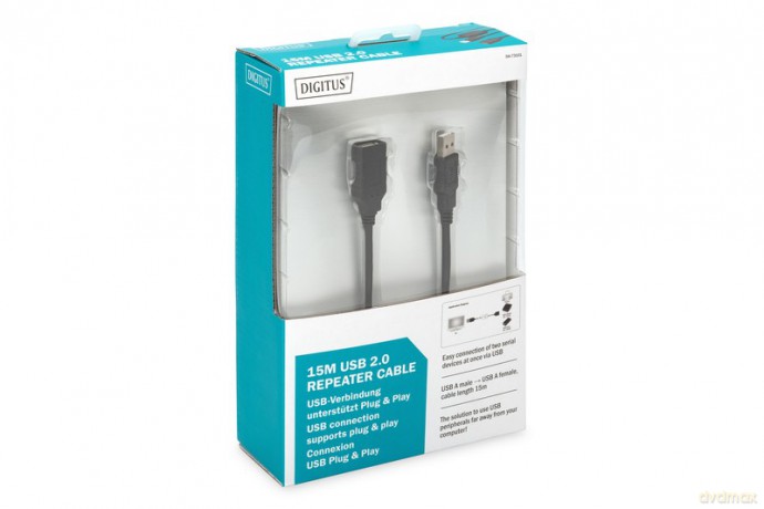 Kabel przedłużający USB 2.0 HighSpeed Typ USB A/USB A M/Ż aktywny, czarny 15m [KABEL]