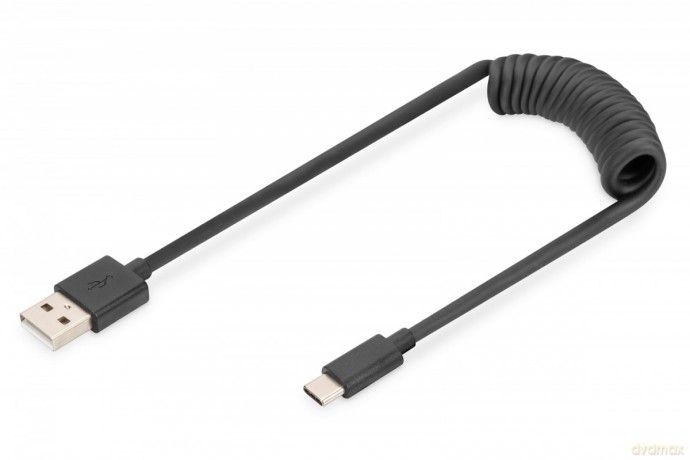 Kabel spiralny USB A/USB C, USB 2.0, PD 60W, max. 1m Czarny [KABEL]