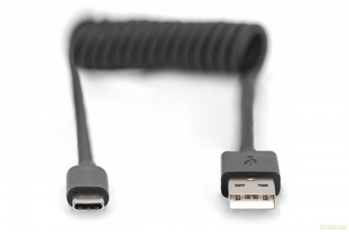 Kabel spiralny USB A/USB C, USB 2.0, PD 60W, max. 1m Czarny [KABEL]