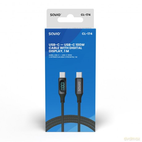 Kabel USB - USB C z wyświetlaczem, 100W, CL-174 [KABEL]